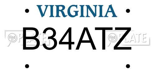 B34ATZ Virginia License Plate