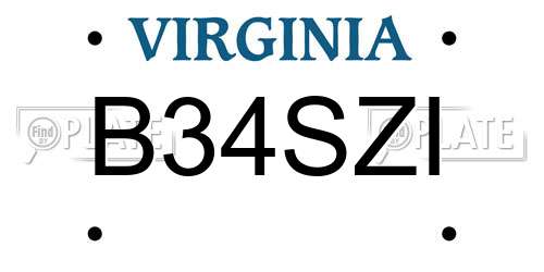 B34SZI Virginia License Plate