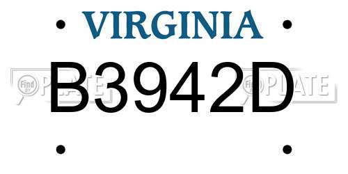 B3942D Virginia License Plate