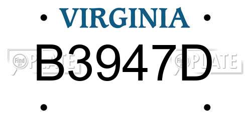 B3947D Virginia License Plate