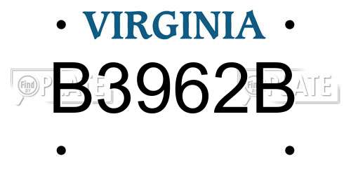 B3962B Virginia License Plate
