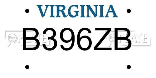 B396ZB Virginia License Plate