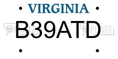B39ATD Virginia License Plate