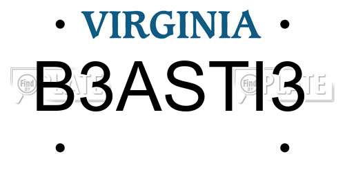B3ASTI3 Virginia License Plate