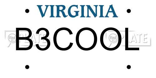 B3COOL Virginia License Plate