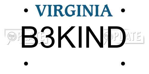 B3KIND Virginia License Plate