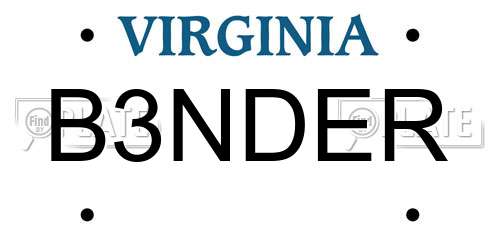 B3NDER Virginia License Plate