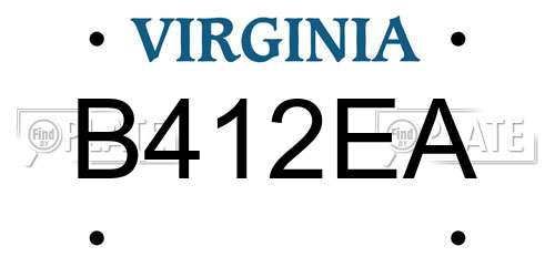 B412EA Virginia License Plate