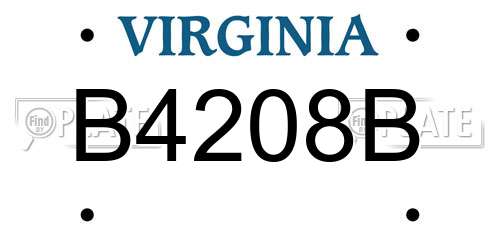 B4208B Virginia License Plate