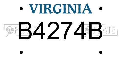 B4274B Virginia License Plate
