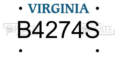 B4274S Virginia License Plate