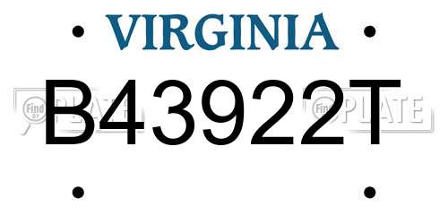B43922T Virginia License Plate