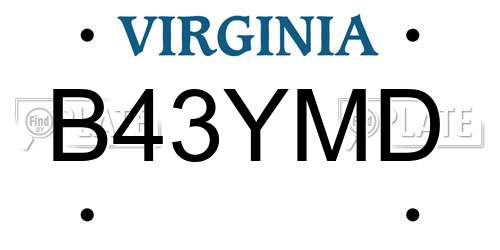 B43YMD Virginia License Plate