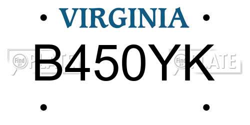 B450YK Virginia License Plate