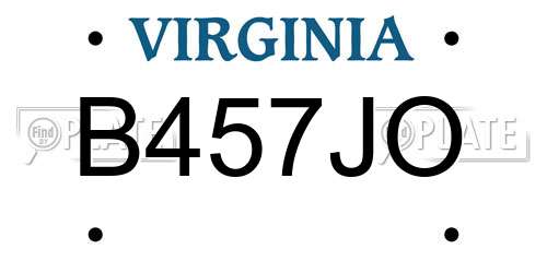 B457JO Virginia License Plate