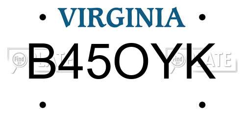 B45OYK Virginia License Plate