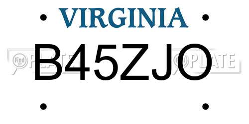 B45ZJO Virginia License Plate