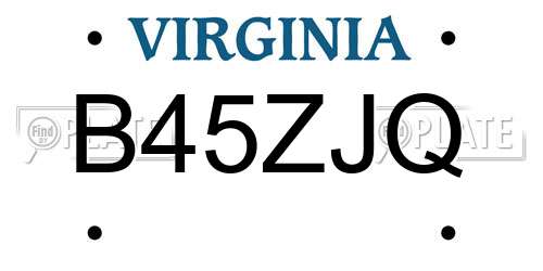 B45ZJQ Virginia License Plate