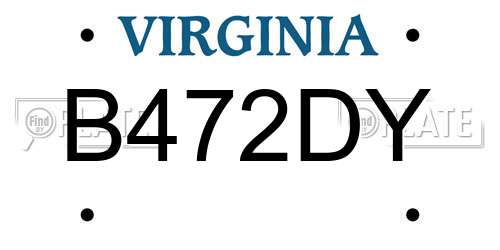 B472DY Virginia License Plate