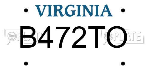 B472TO Virginia License Plate