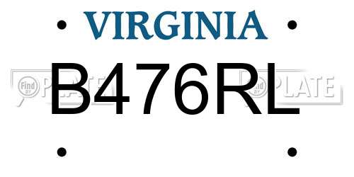 B476RL Virginia License Plate