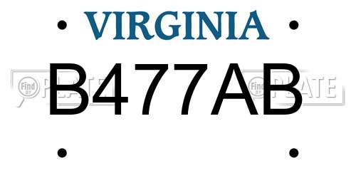 B477AB Virginia License Plate