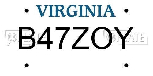B47ZOY Virginia License Plate
