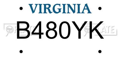 B480YK Virginia License Plate