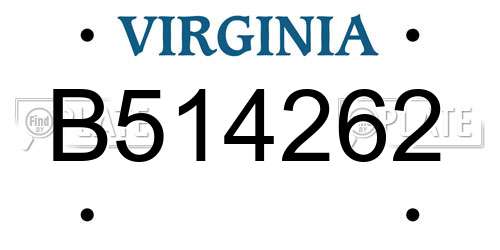 B514262 Virginia License Plate