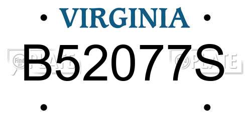 B52077S Virginia License Plate
