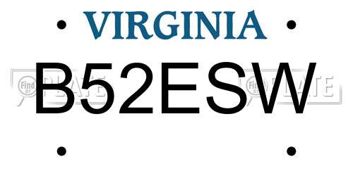 B52ESW Virginia License Plate