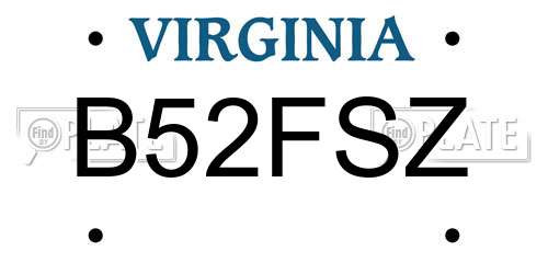 B52FSZ Virginia License Plate