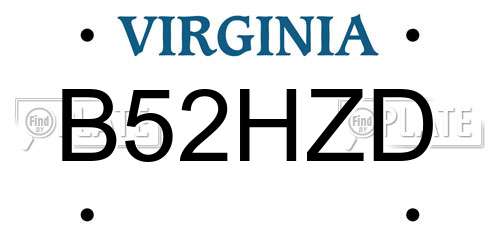 B52HZD Virginia License Plate