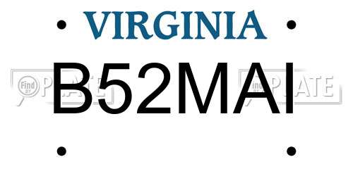 B52MAI Virginia License Plate