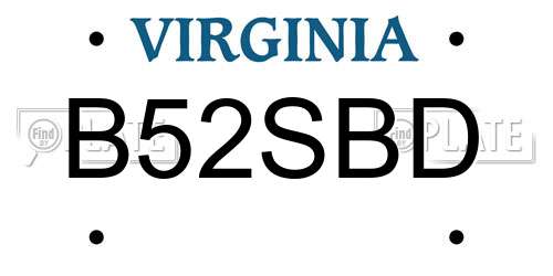 B52SBD Virginia License Plate