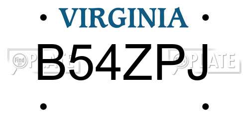 B54ZPJ Virginia License Plate