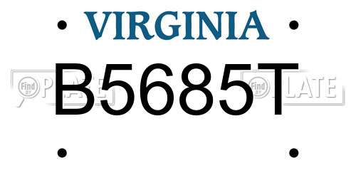 B5685T Virginia License Plate