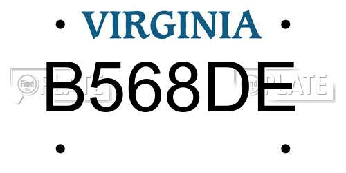 B568DE Virginia License Plate