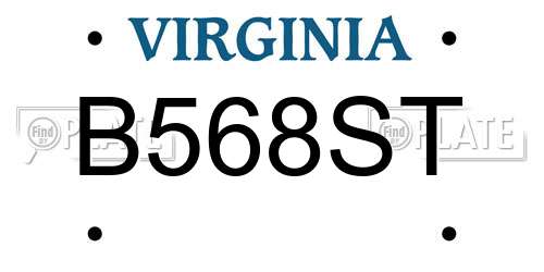 B568ST Virginia License Plate