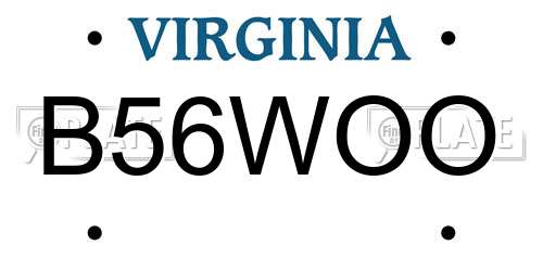 B56WOO Virginia License Plate