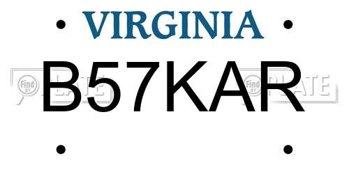 B57KAR Virginia License Plate