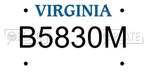 B5830M Virginia License Plate