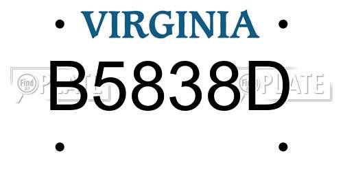 B5838D Virginia License Plate