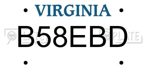B58EBD Virginia License Plate