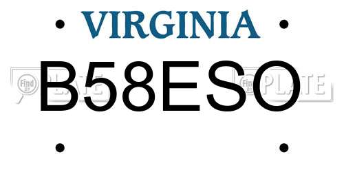 B58ESO Virginia License Plate