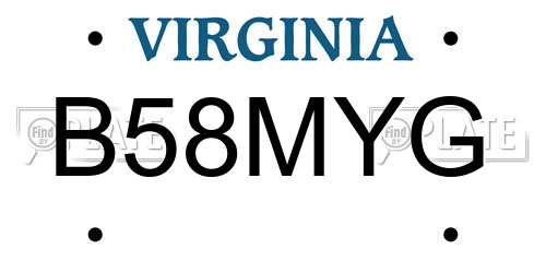 B58MYG Virginia License Plate