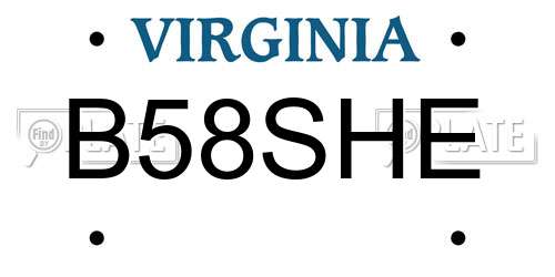 B58SHE Virginia License Plate