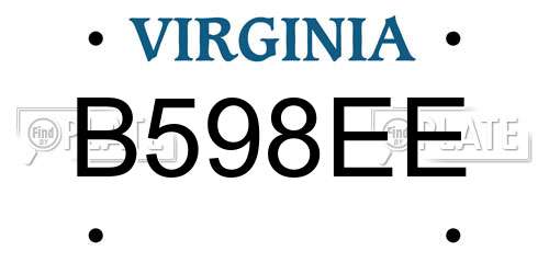 B598EE Virginia License Plate