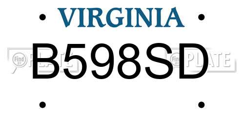 B598SD Virginia License Plate