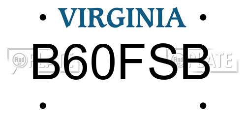 B60FSB Virginia License Plate